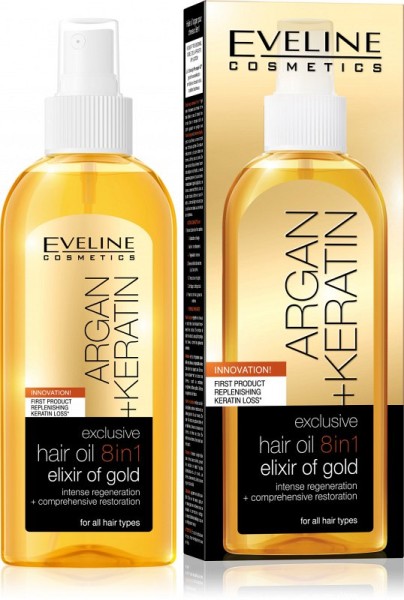 Eveline Cosmetics - Haaröl - Argan + Keratin Exclusive Hair Oil 8In1 Elixir Of Gold
