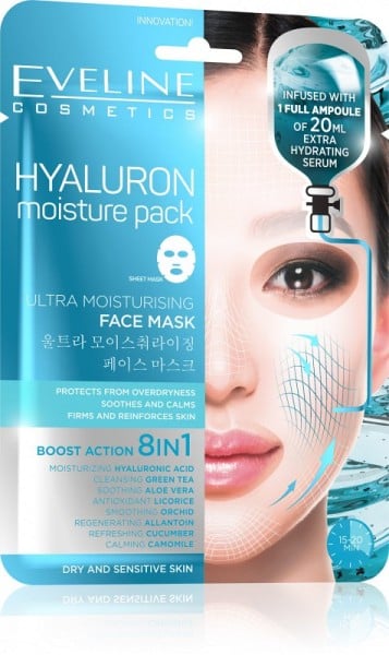 Eveline Cosmetics - Gesichtsmaske - Hyaluron feuchtigkeitsspendende Tuchmaske