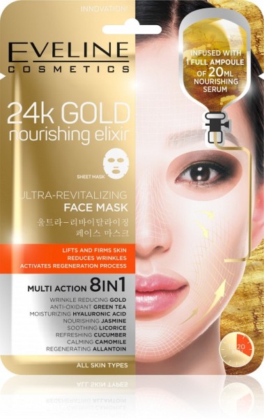 Eveline Cosmetics - Gesichtsmaske - 24K Gold revitalisierende Tuchmaske