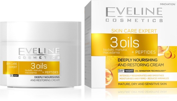 Eveline Cosmetics - Gesichtscreme - 3 Oils + Peptides tief pflegende Tages- und Nachtcreme