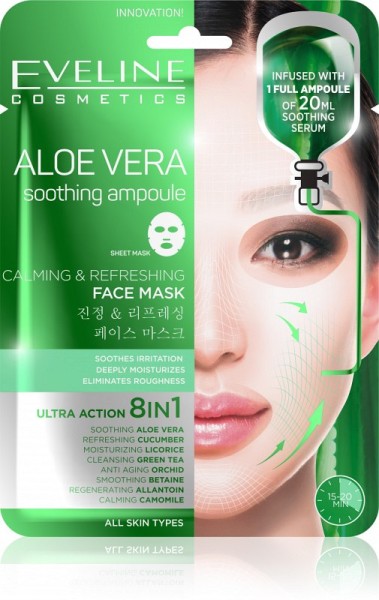 Eveline Cosmetics - Gesichtsmaske - Aloe Vera beruhigende und erfrischende Tuchmaske