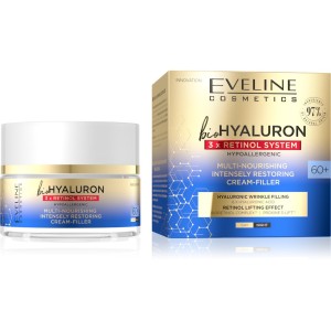 Eveline Cosmetics - Crema viso - Bio Hyaluron - Sistema Retinolo 3x - Crema Filler Multi-Nutriente - Giorno 60+