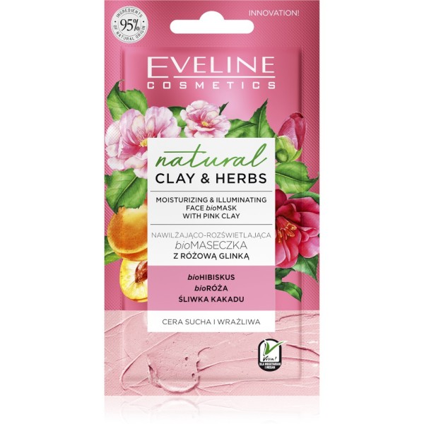 Eveline Cosmetics - Maschera per il viso - Natural Clay & Herbs Moisturizing & Illuminating Face Bio Mask