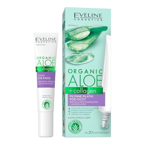 Eveline Cosmetics - Cuscinetti per gli occhi - Aloe+Collagene liquido organico per gli occhi che riduce le rughe e le "zampe di gallina" 20Ml
