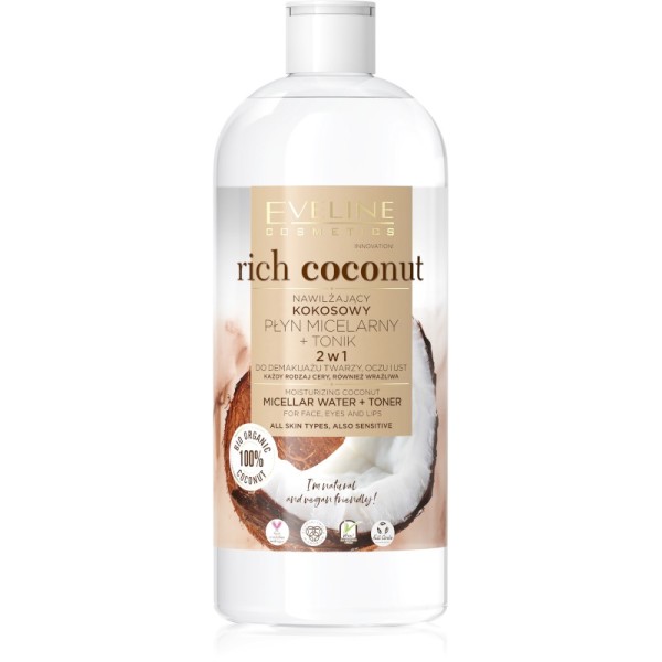 Eveline Cosmetics - Mizellenwasser - Rich Coconut Moisturizing Coconut Micellar Water + Toner - 500m