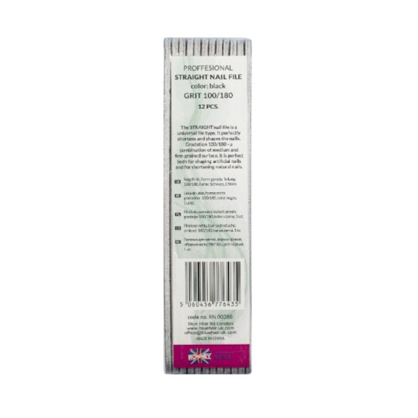 Ronney Professional - Nailfile Straight - 100/180 - Black - 12 pieces