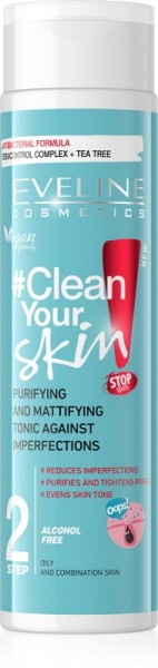 Eveline Cosmetics - Gesichtswasser - Clean Your Skin reinigendes und mattierendes Gesichtswasser
