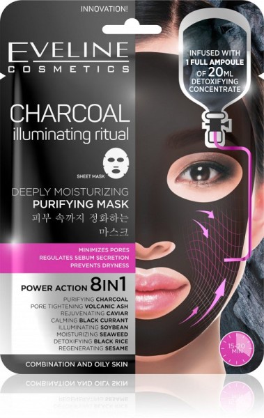 Eveline Cosmetics - Gesichtsmaske - Feuchtigkeitsspendende Tuchmaske mit Kohle