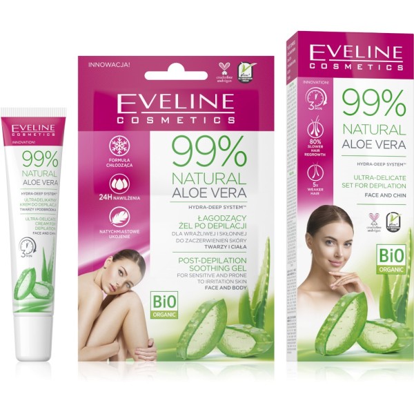 Eveline Cosmetics - 99% Aloe Vera Set For Depilation Face + Post Depilation Soothing Gel