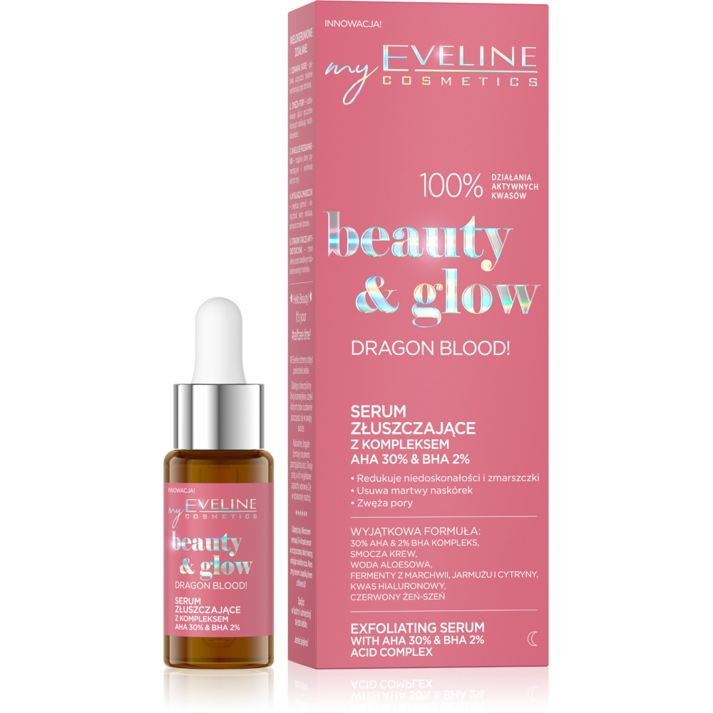 Eveline Cosmetics - Serum - Beauty Glow Exfoliating Serum - AHA 30% & BHA  2% | Serum | Face Care | Care